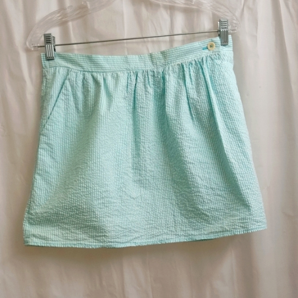 ∆ Lilly Pulitzer Aqua Blue & White Mimosa Seersucker Golf/ Tennis Skirt- Size: M